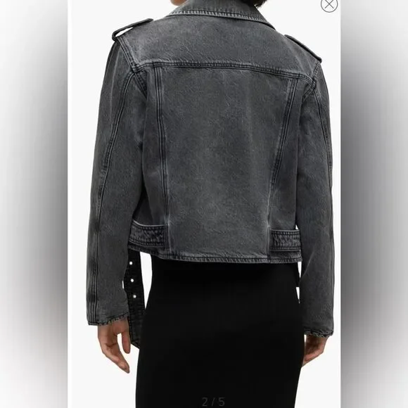 NEW NWT All Saints Balfern Denim Biker Jacket in Washed grey size 2 women’s - Picture 3 of 14